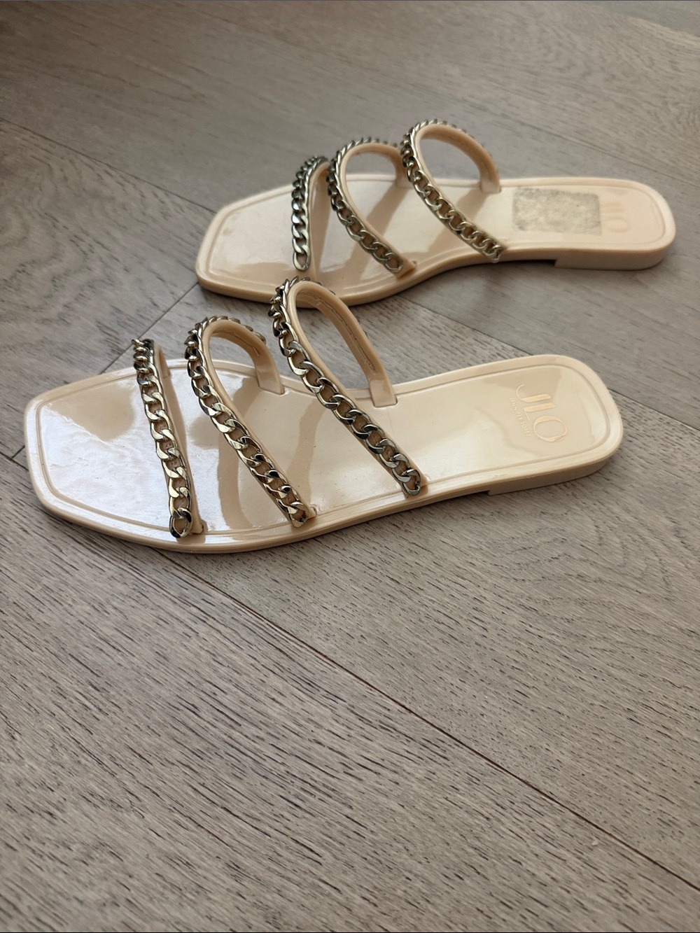 JLO Beige Chain-Strap Women's Slide Sandals - Picture 2 of 2
